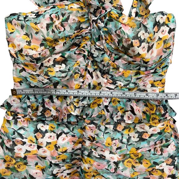 AMUR Elyse Silk Chiffon Floral Ruffle Bodycon Mini Dress Multicolor 6 Coquette - Picture 11 of 16